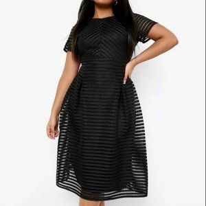 Full Skirted Black Lace Midi Dress